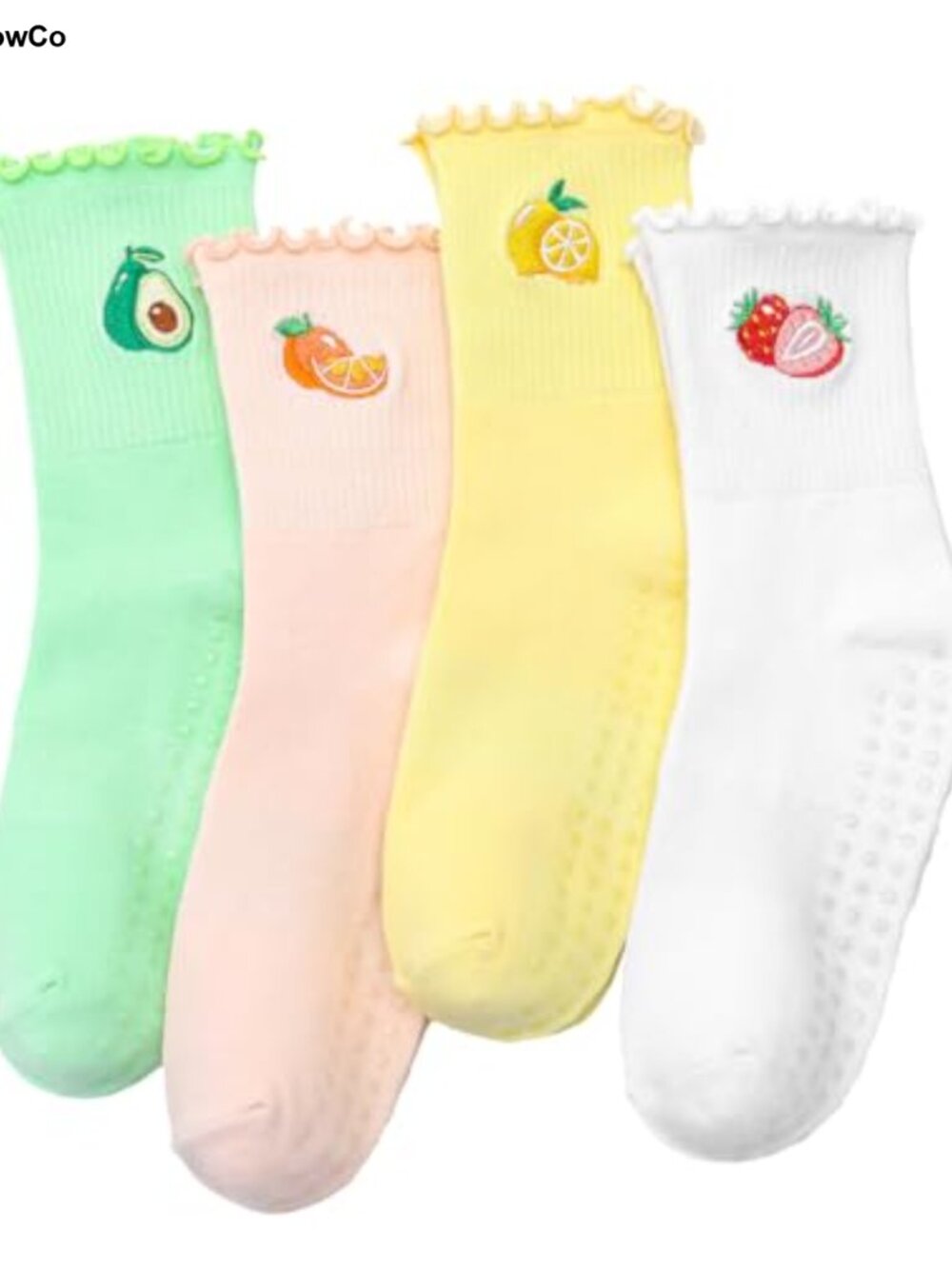 Women's Pilates Grippy Socks 4 Pack Cotton Ruffle Non-Slip Yoga Barre